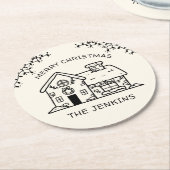 Drawn Funny Merry Christmas Gingerbread House Ronde Kartonnen Onderzetter (Gebogen)