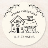 Drawn Funny Merry Christmas Gingerbread House Ronde Kartonnen Onderzetter (Voorkant)