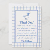 Drawn Goose Gingham Blue Classic Boy Baby Shower Bedankkaart (Voorkant)