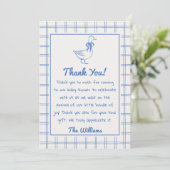Drawn Goose Gingham Blue Classic Boy Baby Shower Bedankkaart (Staand voorkant)