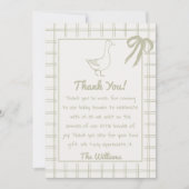 Drawn Green Gekke Goose Gingham Ribbon Baby shower Bedankkaart (Voorkant)