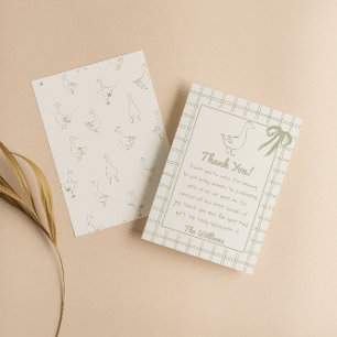 Drawn Green Gekke Goose Gingham Ribbon Baby shower Bedankkaart