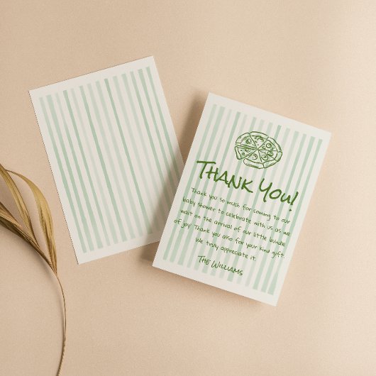 Drawn Green Pizza Special Delivery Baby shower Bedankkaart