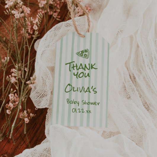 Drawn Green Pizza Special Delivery Baby shower Cadeaulabel