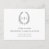 Drawn leaf wreath monogram bruiloft annulering aankondigingskaart (Voorkant)