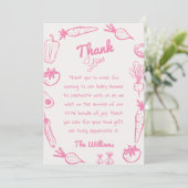 Drawn Pink Lokaal Gegroeide Girly Baby shower Bedankkaart (Staand voorkant)