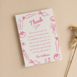 Drawn Pink Lokaal Gegroeide Girly Baby shower Bedankkaart