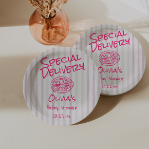 Drawn Pizza Roze Speciale Bezorging Baby shower Papieren Bordje
