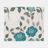 Drawn Roses In Muted Blues And Greens Fleece Deken (Voorkant (Horizontaal))