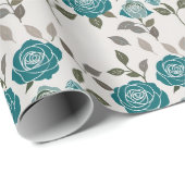 Drawn Roses In Muted Blues And Greens Scattered Cadeaupapier (Rol Hoek)