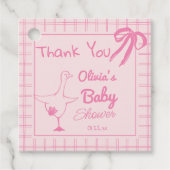Drawn Roze Gekke Goose Ribbon Baby Meisje Douche Bedankjes Labels (Voorkant)