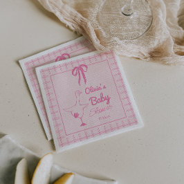 Drawn Roze Gekke Goose Ribbon Baby Meisje Douche Servet