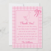 Drawn Roze Gekke Goose Ribbon Girl Baby shower Bedankkaart (Voorkant)