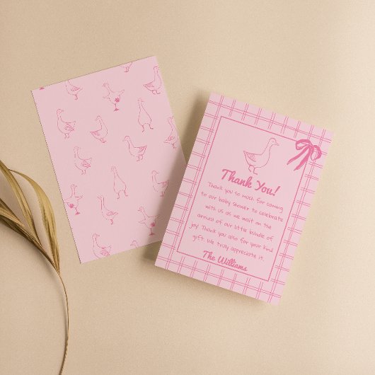 Drawn Roze Gekke Goose Ribbon Girl Baby shower Bedankkaart