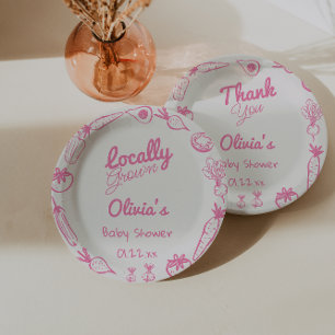 Drawn Roze Lokaal Grown Girly Baby Meisje Douche Papieren Bordje