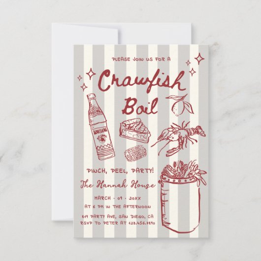 Drawn Seafood Crawfish Boil Party Kaart (Voorkant)