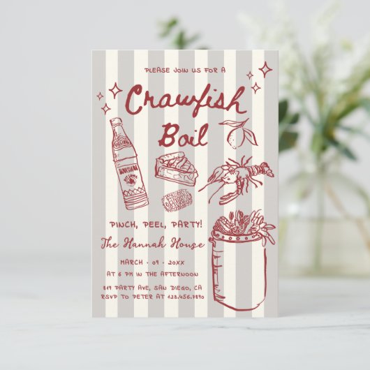 Drawn Seafood Crawfish Boil Party Kaart (Staand voorkant)
