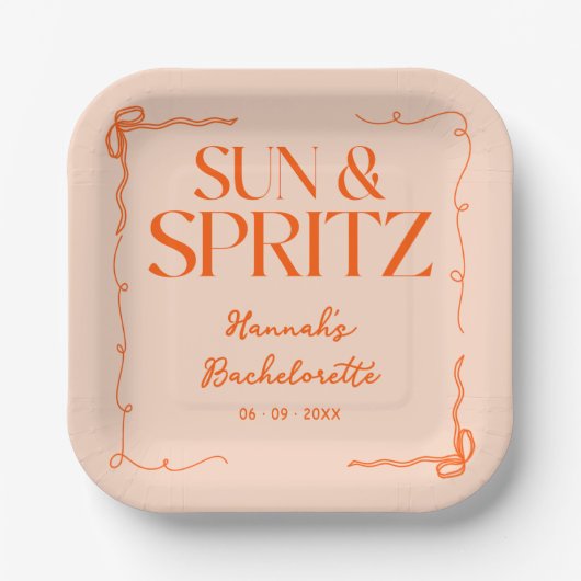 Drawn Sun en Spritz vrijgezellenfeest Papieren Bordje (Voorkant)