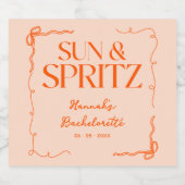 Drawn Sun en Spritz vrijgezellenfeest Sparkling Wijnetiket (Enkel label)