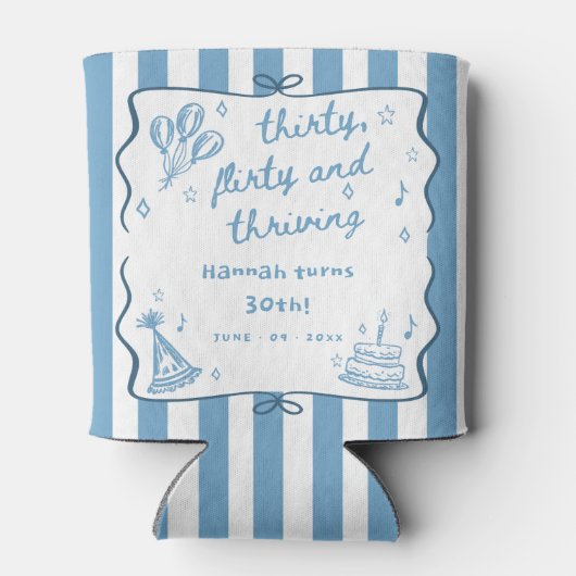 Drawn Thirty, Flirty, & Thriving 30th Birthday Blikjeskoeler (Achterkant)