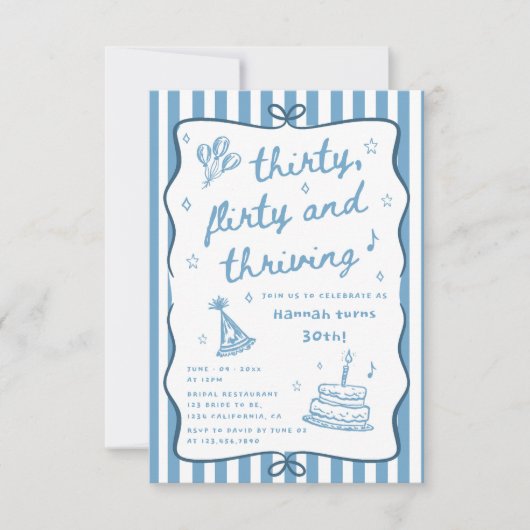 Drawn Thirty, Flirty, & Thriving 30th Birthday Kaart (Voorkant)