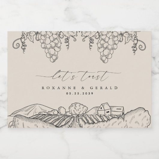 Drawn Vineyard Winery Let's Toast Tuscany Wedding Sparkling Wijnetiket (Enkel label)