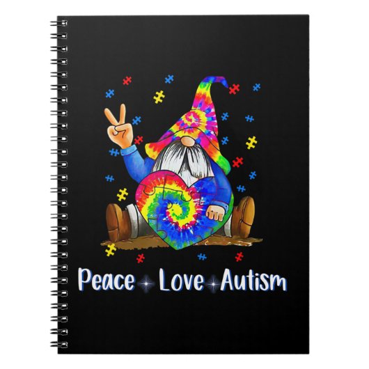 Drawstring sluitingPeace Love Autism Gnome Autism Notitieboek (Voorkant)