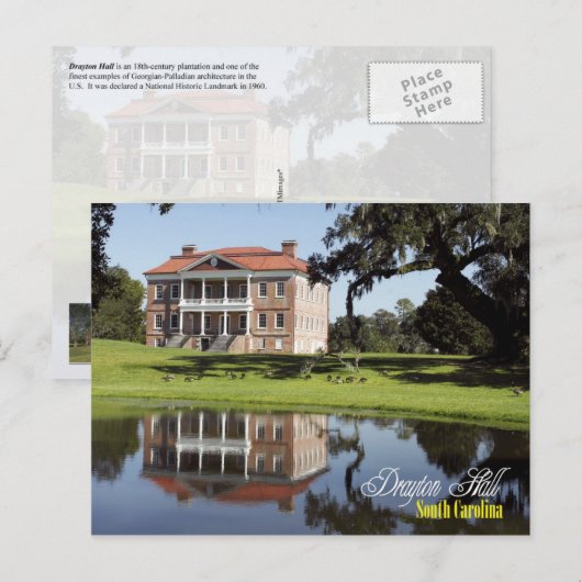Drayton Hall, South Carolina Briefkaart (Voorkant / Achterkant)