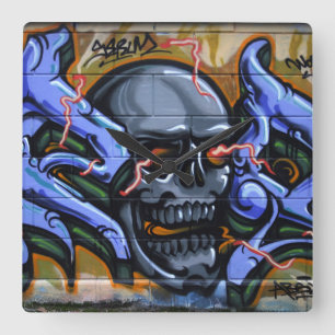 Dreadful Skull met brandende ogen Vierkante Klok