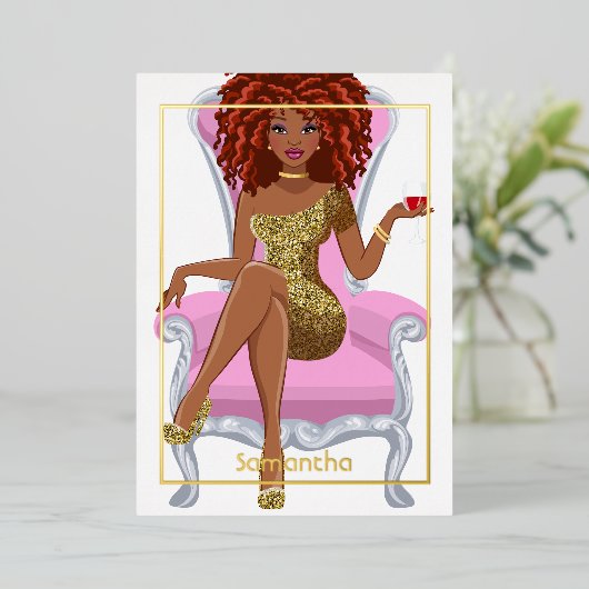 Dreadlock Pink and Gold Dreadlock Folie Uitnodiging (Staand Voorkant)