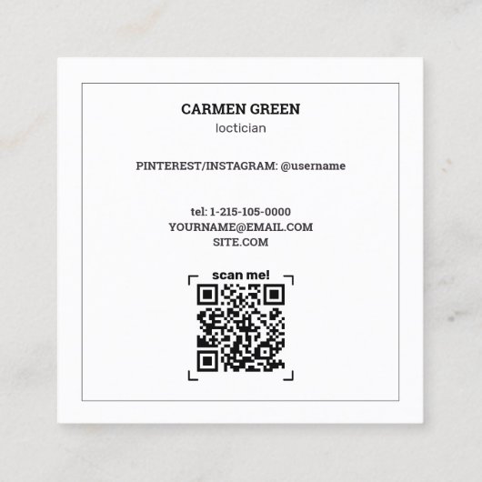 Dreadlocks Styling Loctician Custom QR & Foto Vierkante Visitekaartje (Achterkant)