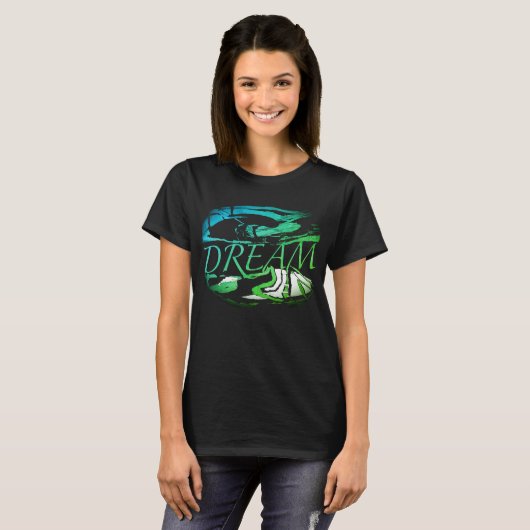 "Dream" Aqua Light Green Inspirerend Art Design T-shirt (Voorkant volledig)