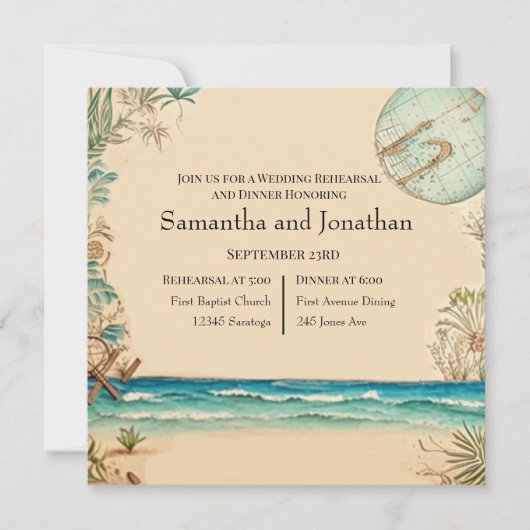 Dream Beach Thleding Wedding Rehearsal Invitation Kaart (Voorkant)