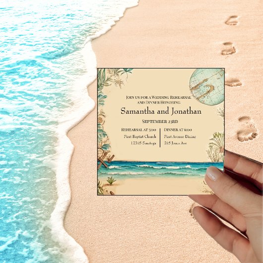 Dream Beach Thleding Wedding Rehearsal Invitation Kaart