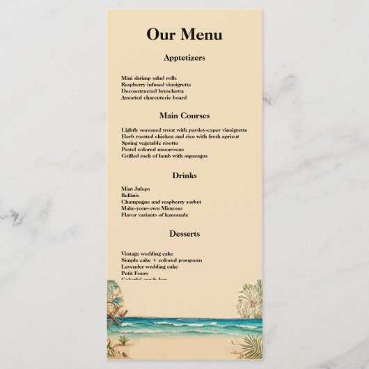 Dream Beach Thormed Weddending Dinner Menu (Voorkant)