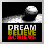 Dream Believe Bereiken Pop Art Basketbal Poster<br><div class="desc">Motivatie aanhalingstekens van kunstartikelen en prints - het lijkt altijd onmogelijk tot het wordt gedaan</div>