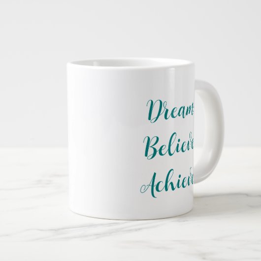 Dream Believe Blauwgroen script aangepaste offerte Grote Koffiekop (Voorkant rechts)
