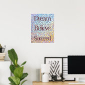 Dream Believe Succes Motivatie Girly Glitter Poster (Thuiskantoor)