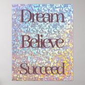 Dream Believe Succes Motivatie Girly Glitter Poster (Voorkant)