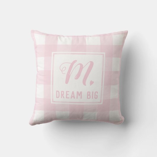 Dream Big Baby Pink Monogram Extra Grote Gingham Kussen (Achterkant)