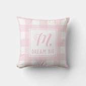 Dream Big Baby Pink Monogram Extra Grote Gingham Kussen (Voorkant)