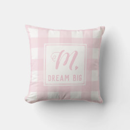 Dream Big Baby Pink Monogram Extra Grote Gingham Kussen