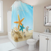 Dream Big - Beach scène met zeesterren en zeeschel Douchegordijn (In situ)