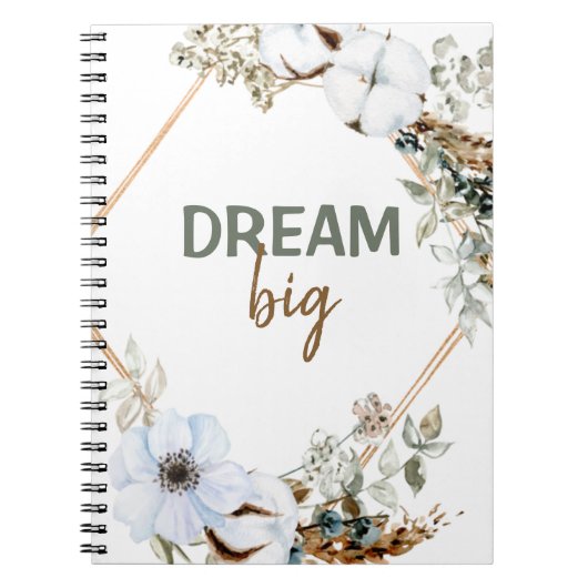 Dream Big Boho Chic Pampas Grass Insping Quote Notitieboek (Voorkant)