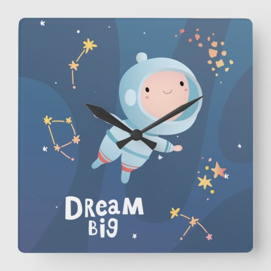 Dream Big Boy Astronaut Acrylwall Clock Vierkante Klok (Voorkant)