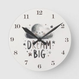 Dream Big Cloud and Stars Nursery Wall Clock Ronde Klok