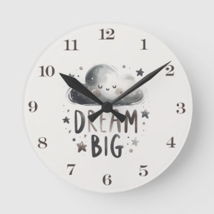 Dream Big Cloud and Stars Nursery Wall Clock Ronde Klok