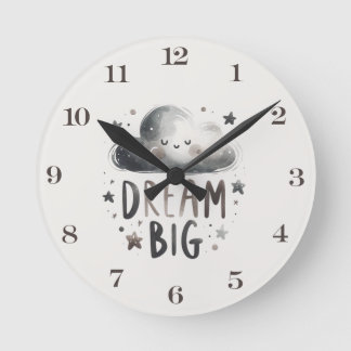 Dream Big Cloud and Stars Nursery Wall Clock Ronde Klok