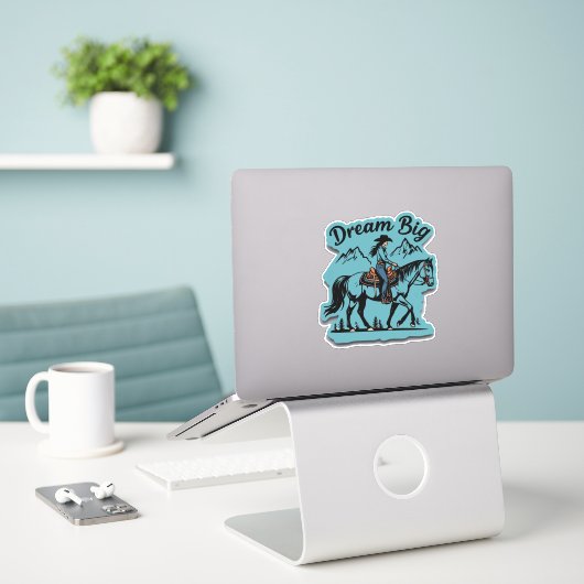 Dream Big - Cowgirl Riding Horse Sticker (Laptop op bureau)