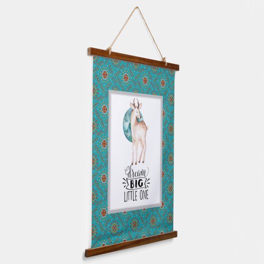 Dream Big Deer Boho Blue Border Nursery Art Hangend Wandkleed (Gebogen)
